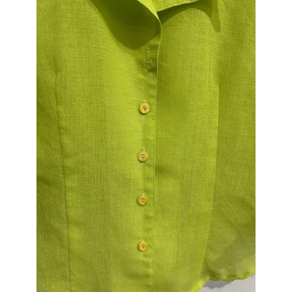 Klassy Womens Lime Button-Up Collared Blouse 3/4 Sleeve Lightweight Sheer Small - Picture 4 of 9
